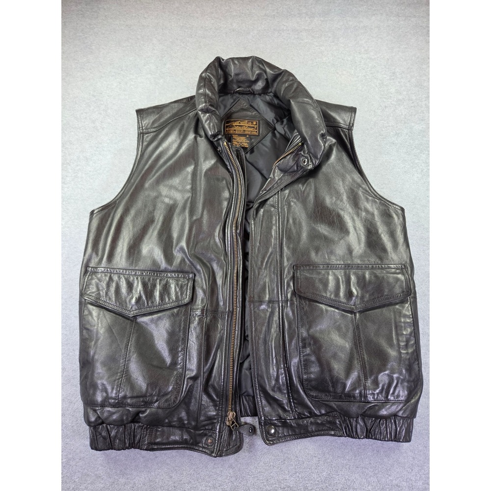 Vintage Eddie Bauer Leather Goose Down Puffer Vest Brown Men's Medium